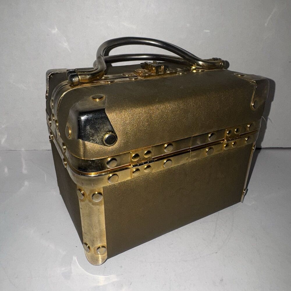 Vintage Comeco Gold Train Case Hard Shell Vanity Box Retro Luggage